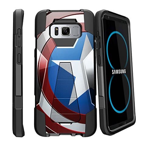 MINITURTLE Case Compatible w/ Samsung Galaxy S8 Case Slim Case| SMG950| S8 Stand Case [SHOCK FUSION] Slim Fitted Heavy Duty Impact Hard Stand Defender Case + America Shield Hero