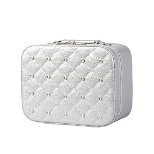 Lwind Portable Makeup Bag, Two Sizes of Multi-Function Diamond Zippers Storage Boxes for Cosmetics, Gadgets, Travel, etc (Silver)