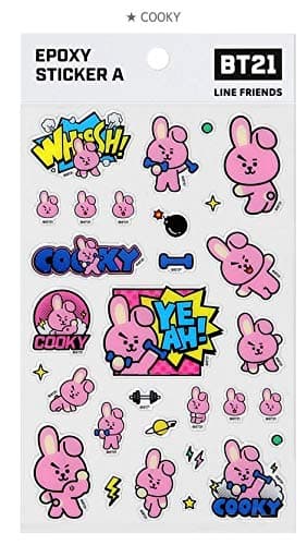 BTS BT21 Official Stickers Version A Lap TOP Decal Super Sticky Stickers + Additional BTS PHOTOCARDS (Random) (Cooky)