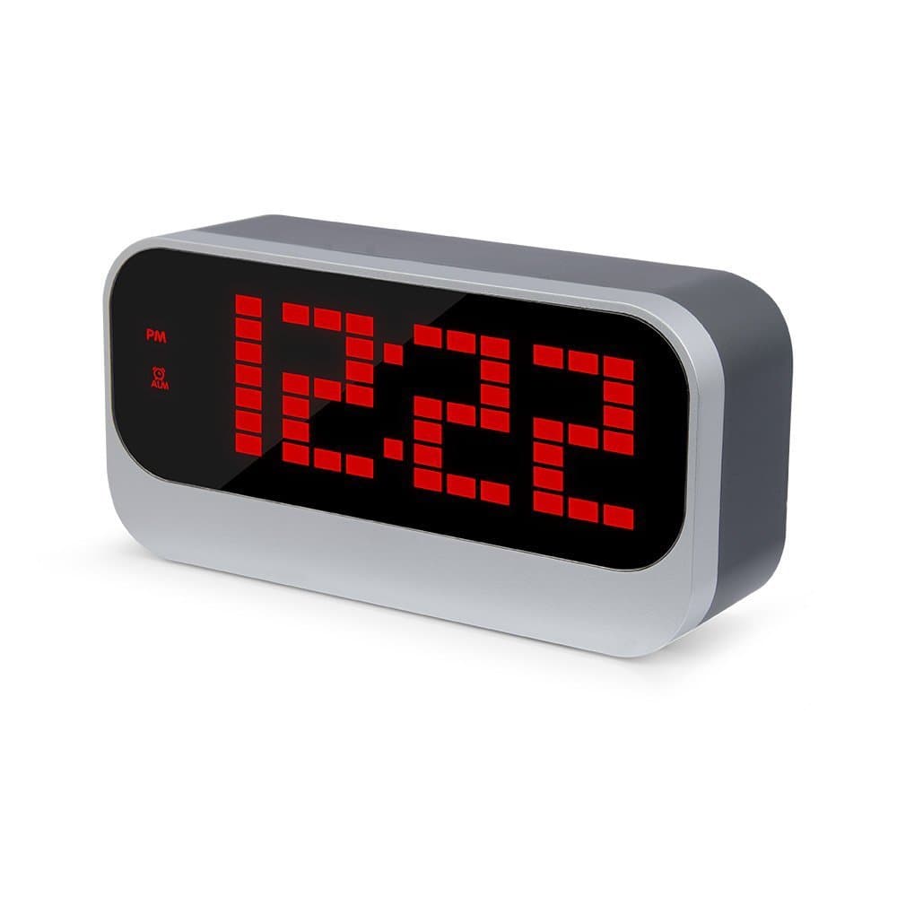 SIMILK Digital Alarm Clock, Desk Clock with Large 2.4’’ LED Display(7’’ Screen), Auto Loop Display Time/Indoor Temperature/Date, Battery Backup