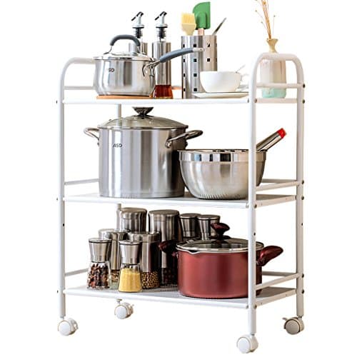 Kitchen Storage Organisation WSSF 3 Tier Kitchen Storage Rack Floor-standing Microwave Oven Shelving Household Kitchen Supplies Pot Shelves(White, Size Optional) (Size : 50 * 32 * 75cm)