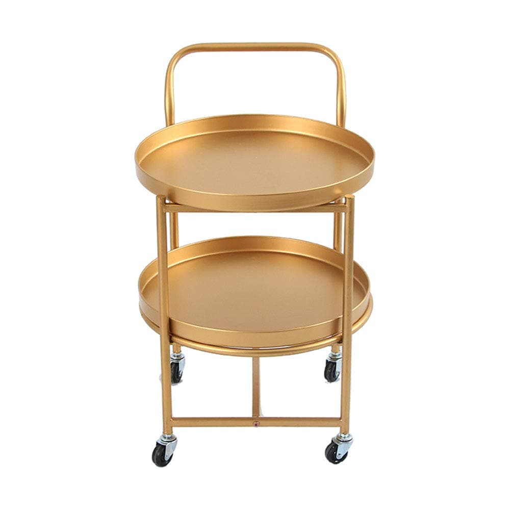 Table XIAOYAN Side Sofa Side 2 Tier Iron Round Coffee With Wheels Nordic Small Cart（ Gold 40 * 40 * 63CM） Multifunction