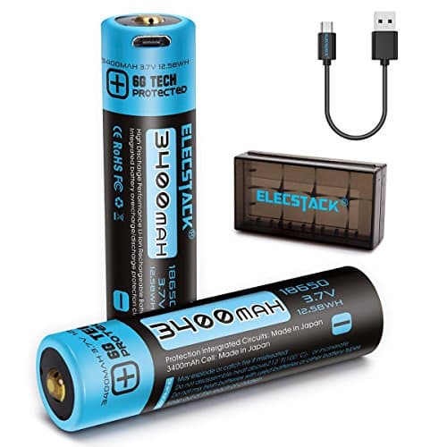 18650 Battery, ElecStack 3400mAh Micro USB Rechargeable Batteries for High Drain Devices, with High Performance Protected Circuit