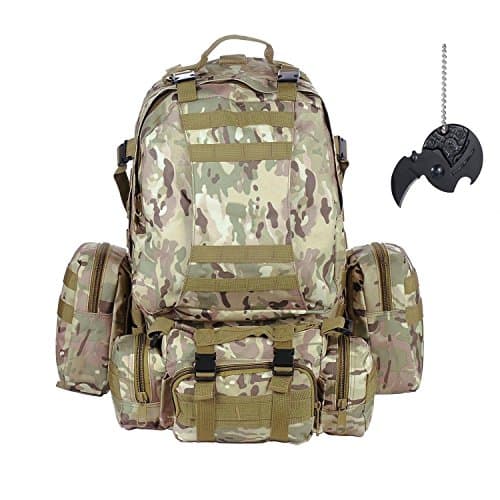 50L Tactical Backpack with Coin Knife Tactical Molle Backpack Assault Pack Combat Backpack Trekking Bag for Hiking Camping Mountain Climbing (CP Camouflage)