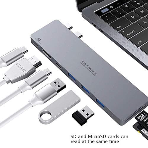 Forida USB C Hub - 8 in 1 Thunderbolt 3 PD Charging Up to 5K or 2X4K @ 60Hz Video Up to 40Gb/s Data Transfer HDMI 1080p@ 60Hz USB 3.0 5Gb/s Data Transfer Micro SD and SDXC for MacBook Pro 13'' & 15''