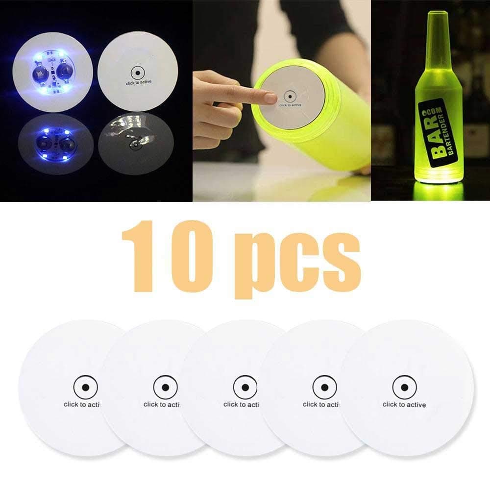 Fewao 10Pcs LED Bar Coaster,LED Stickers Last Using Light Up Bottle Cup Mat Lighting Flash Cup Mat Perfect for Party,Wedding,Bar (Cool White)
