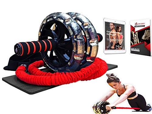Multi Functional Ab Wheel Roller KIT with Resistance Bands, Kneepad, Guide, Workout Ebook. Abdominal Workout Wheel Roller with Large Double Wheels for Stability. Multi-Directional Ab Core Workout.