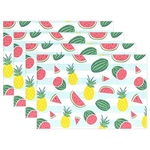 BlueKeyStudio Placemats, Watermelon Pineapple Stripe Pattern Placemats for Dining Table,Heat-resistant Stain Resistant Washable Kitchen Table Mats