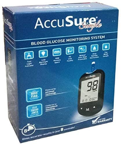 Accusure Simple Glucometer, 50 Test Strips (Multi Color)