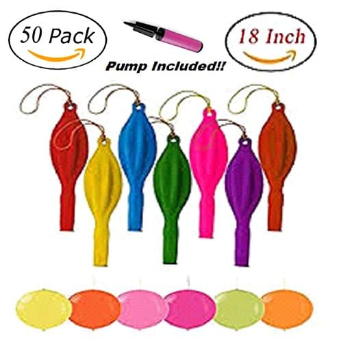 Dove 50 Mega Pack Premium Quality Assorted 18 inch Large Neon Punch Balloons With Pump Included For Easy Inflation (18 Inch, 50 Pcs)