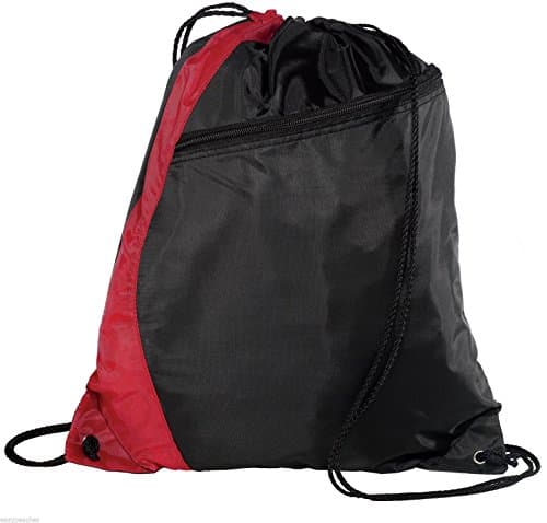 Bags for You - Red Black Two Tone Drawstring Backpack Bag (Zippered Front Design) Gymsack Sackpack Cinch Sack Backpack for Unisex Sports Activity As Soccer Shoes Exercise Futsal Swimming Running Sqash Tennis Badminton Yoga Bikes or Backpack Relax on the Palm Beach