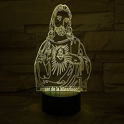 3D Optical Illusion Night Light - 7 LED Color Changing Lamp - Cool Soft Light Safe For Kids - Solution For Nightmares - Jesus