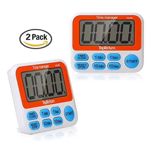 TopReturn Kitchen Timer, Dual Count UP/Down Timer, Led Digital Large Display, Loud Alarm, Magnetic Backing, Stand, 2 pack