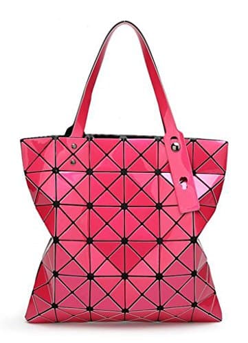 Womens Checkered Tote Bag,PU Leather Geometric Diamond Split Joint Shoulder Bag Top Handle Bag
