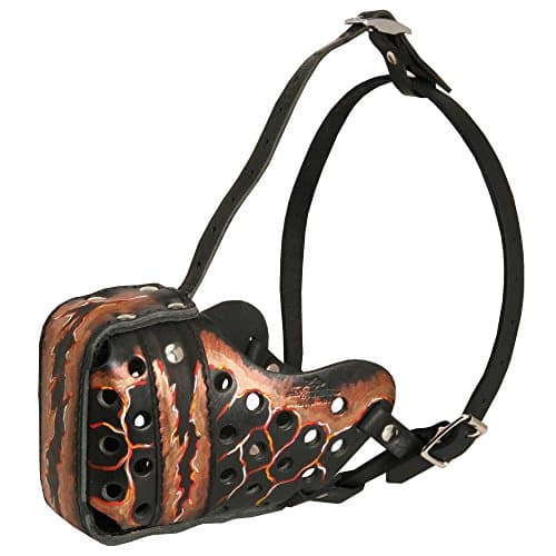 Handpainted "Magma" Style Leather Dog Muzzle for Training and Walking - Fits Malinois, GSD Female, Pit Bull