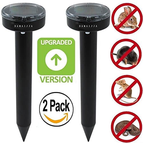 DAMAIJIA [Upgrade] 2XPACK Solar Powered Sonic Mole Repeller Control Mole, Voles, Gopher Rats and Mice Chaser Spike with IPX4 Waterproof protect Garden Yard Lawn Farm