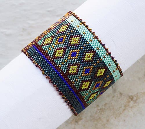 Acqua Teal Hand Beaded Cuff Bracelet