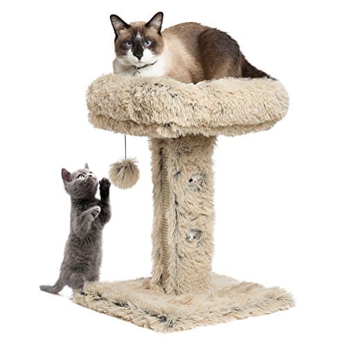 Modern Kitty Handcrafted Cat Post Lounger w/Scratching Surface in Shag, Taupe, 16"x16"x24"