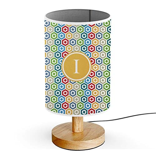 [ INITIAL LETTER I ] Monogram Name USB POWERED Wood Base Desk Table Bedside Lamp [ Geometric Abstract Style ]