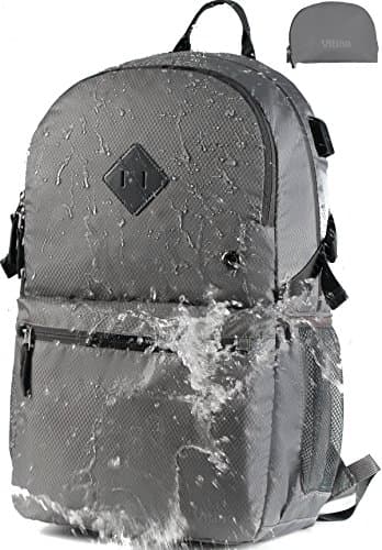 Vitino Backpack With USB Charging Port Water Resistant Lightweight Packable Backpacks for Travel Hiking - Basic Bag for Women Men (Grey)