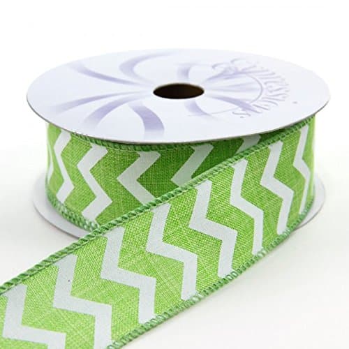 1.5"x10yd Lime/White Wired Small Chevron Ribbon
