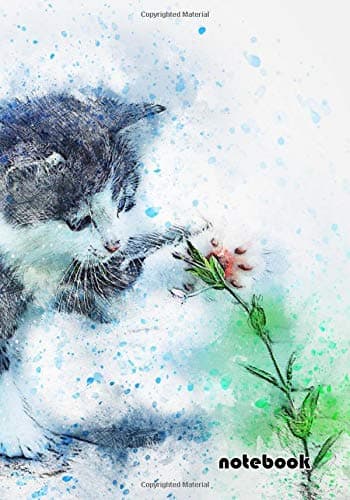 notebook: 7x10 cute lined journal notebook | cool notebook paper with page numbers and date | lined notebook college ruled | beautiful lined notebook ... kitty animal art abstract watercolor vintage Paperback – July 24, 2019
