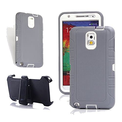 Note 3 Case, Harsel Heavy Duty Tough Rugged Defender Armor Scratch Resistant Full Body Protective Military Grade w' Belt Clip Built-in Screen Protector Case Cover for Galaxy Note 3 (Gray White)