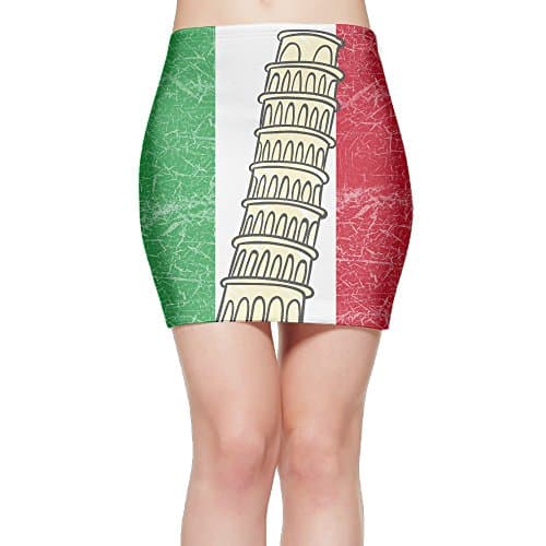 Italy Flag Pisa Tower Women's Bodycon Mini Knit Basic Stretch Short Pencil Skirt XL