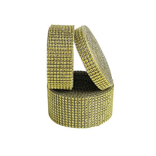 USIX 3/4/6/8/10/12 Rows Artificial Sparkling Glitter Rhinestone Diamond Mesh Ribbon Webbing Wrap for DIY Arts Craft Sewing Wedding Bouquet Cake Birthday Party Decor(Lemon,4 Rows-2cm/0.78")