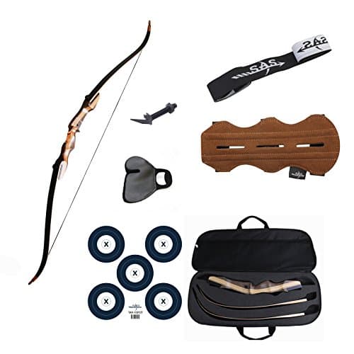 Samick Sage Take Down Recurve Bow Combo Package Kit with Case, Armguard, Stringer, Arrow Rest and Paper Target (55lbs, Right)