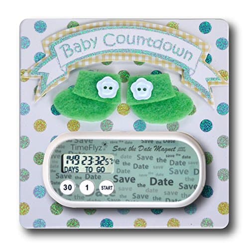Baby Due Date Countdown Timer on Green Booties Card - 4 pack