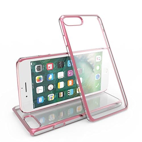 iPhone 8 Plus / iPhone 7 Plus Metallic Plating Edge Case, PC Clear Ultra-Thin Hard Protective Cover by VENIDER [Rose Gold], with Gift Tempered Glass Screen Protector