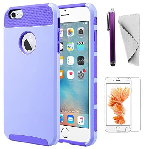 iPhone 6 Plus/6s Plus case KXLY 2 in 1 Hybrid Heavy Duty Shockproof Protective Cover Hard PC Rugged Soft TPU Bumper Dual Layer+Screen Protector+Stylus[Light Purple-Purple]