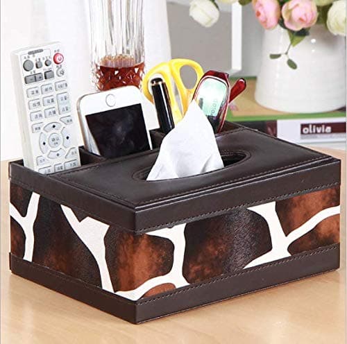 Eskyshop Multi-Function PU Leather Pen Pencil Remote Control Tissue Box Cover Holder Desk Storage Box Container for Home and Office Organizer (Brown & White)