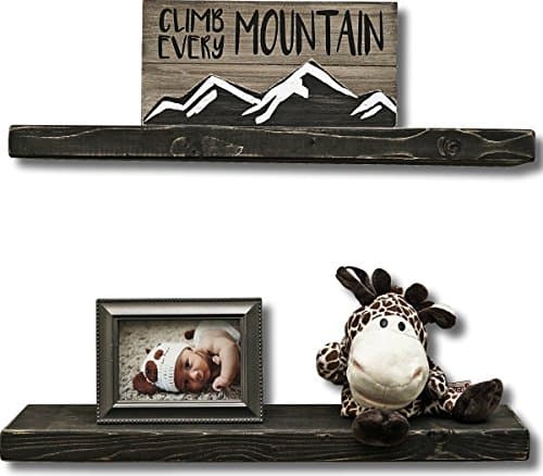 (2pc) ORIGINAL FARMHOUSE RUSTIC 100% NATURAL SOLID PINE WOOD FLOATING SHELVES BRACKETS MOUNTING HARDWARE CLEAR COAT (24"X5.5"X1.5") wall hanging decor picture shelf (Farmhouse Black Distressed)