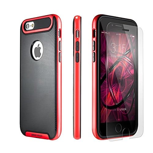 iPhone SE Case, Iphone 5 5s Case + [Tempered Glass Screen Protector] PowerMoxie [HEAVY DUTY SLIM CASE] Dual Layer Protection Cover Shock Absorbing for iPhone 5 5s SE Red (Black)