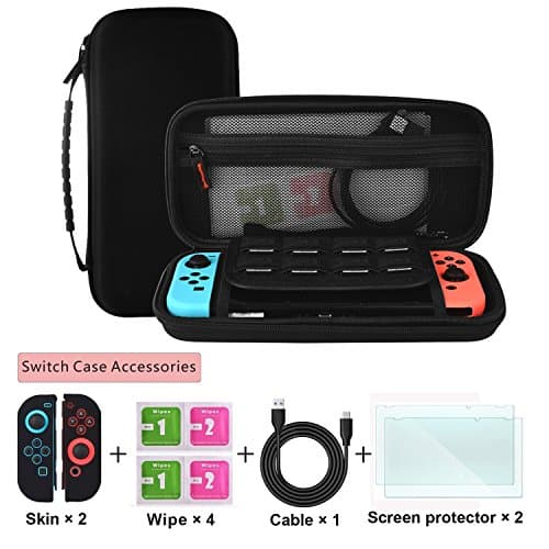 Switch Carrying Case Starter Kit for Nintendo Switch, All in One Switch Accessories for Nintendo Switch,Includes Protective Travel Hard Shell Case,Charging Cable,Screen Protectors,Joy-Con Cover Grips