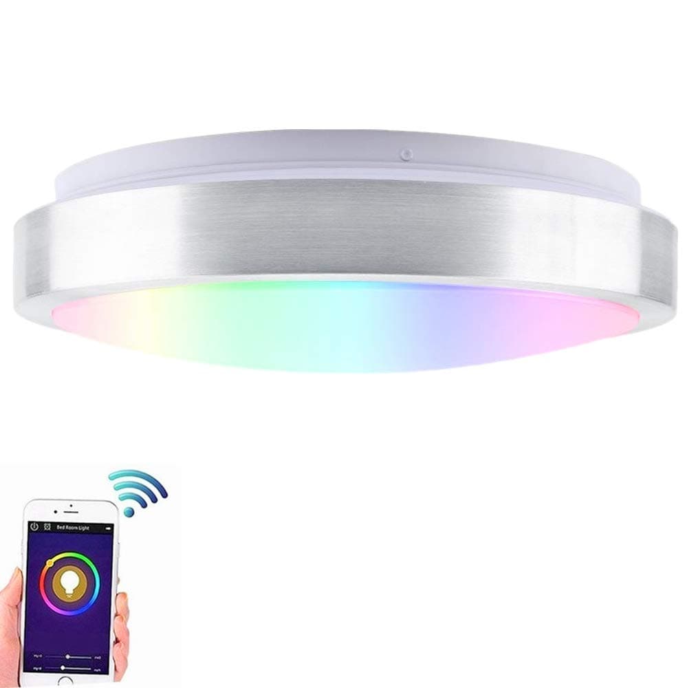 Smart WiFi Bedroom LED Ceiling Light Compatible with Alexa Echo Google Assistant Siri,RGBW Color Surface Mount Light Fixture for Bedroom Lounge,Dimmable App Switch Wireless Remote Control 30W