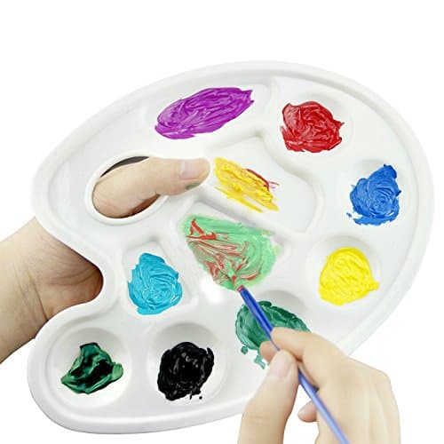 Palette Suitable for all water-based media Plastic Paint Oval Tray 10Wells Water Color Painting Artist Drawing Supply, Paint tray has six round wells and four rectangular wells (12 PK)