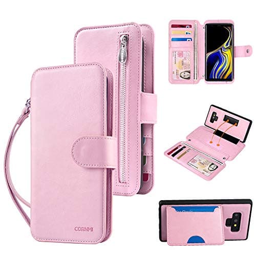 PAMANO Galaxy Note 9 Wallet Case with Wrist Strap DIY Crossbody and [4-Slots] ID&Credit Card 2018 PU Leather Flip Case Cover Protective Wallet Zipper Pocket Purse for Samsung N9 -Pink