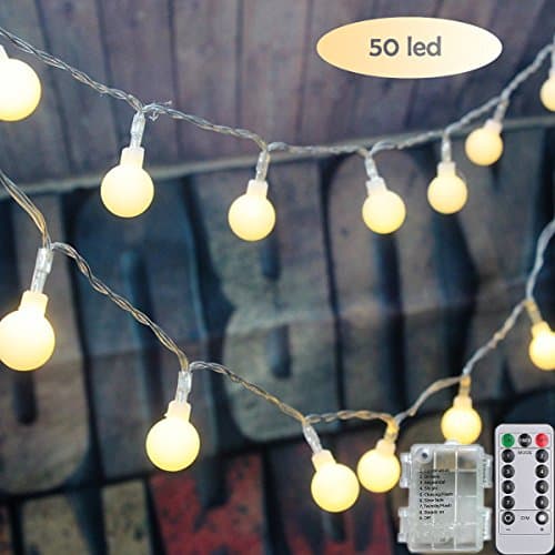 LED String Lights Globe Fairy Lights Battery Powered with Remote Control, 16.5 Ft 50 LED Warm White Indoor and Outdoor Decoration for Christmas Halloween Home Bedroom Wedding Parties Patio Lawn
