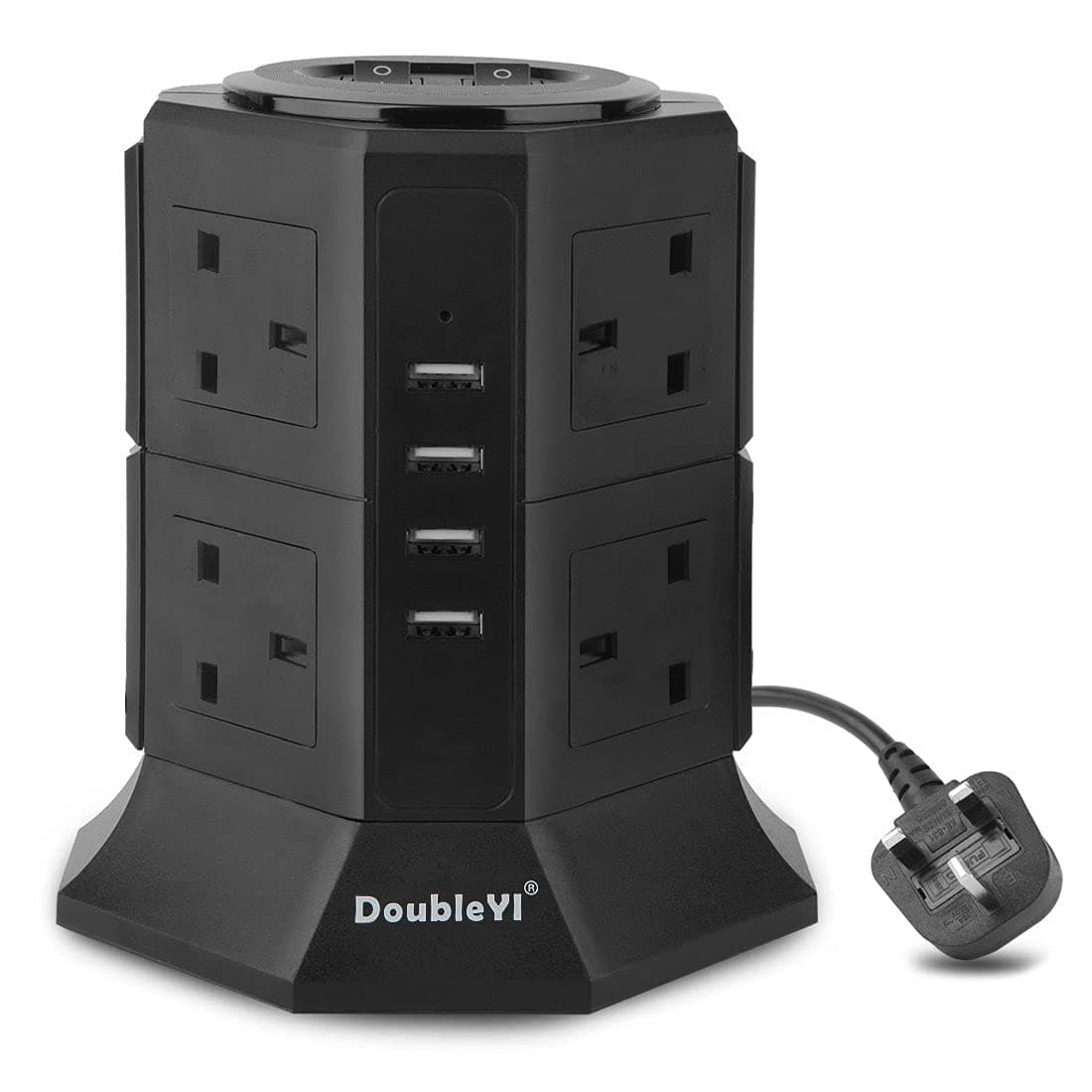 DoubleYI Extension Lead Socket 8 Way Outlet Surge Protector Tower Power Strip with 6.6 ft Power Cord with 4 USB Ports