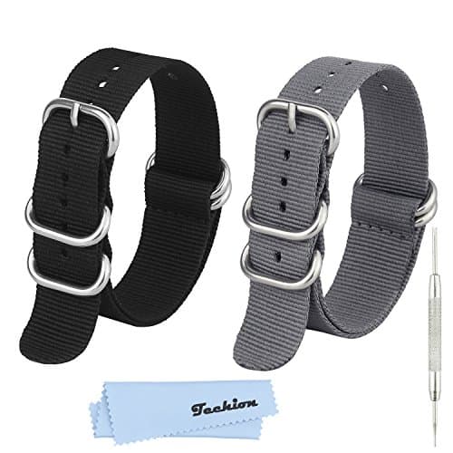 Techion 2 Pack Watch Band with 20mm Polyester Cotton Strap and Heavy Duty Stainless Steel Buckle - 22mm