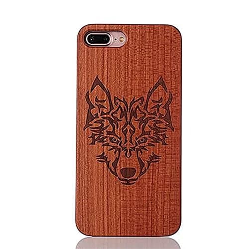 iPhone 7 Plus/8 Plus Case, PC+Real Wooden Premium Protective Cover.Unique, Classy, Stylish Handmade Natural Walnut Wood Cover Case for iPhone 7 Plus/8 Plus(Wolf)
