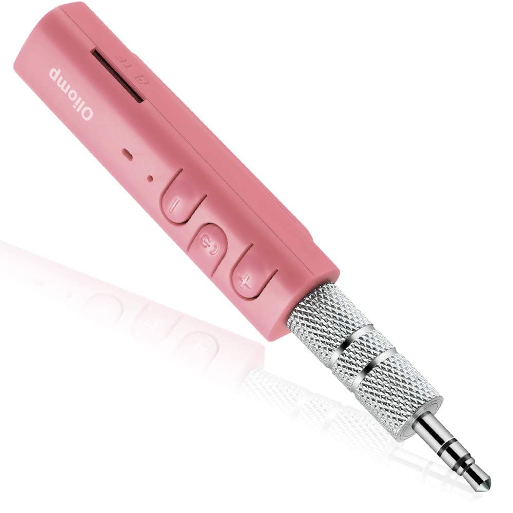Bluetooth Receiver,Oliomp Bluetooth Car Aux Adapter Receiver with TF Card Slot,Portable Hands-Free 3.5mm Headphone Jack Bluetooth Adapter for Home Audio Music Car Stereo System (Pink)