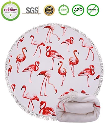 lei xiao jie Same Pattern Different Quality 2018 New Developed Material Thick Round Beach Towel Round Beach Blanket 100% Microfiber Terry Quality with Tassels 62 inches Flamingo
