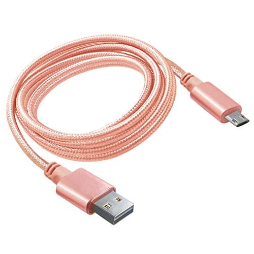 Cbus Wireless Reversible Micro USB Cable in Nylon Braided Jacket 3.3 Feet - Rose Gold (Pink)