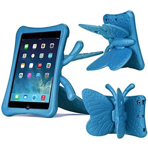 iPad Mini Case, iPad mini 1/2/3 Case ,FUA® 3D Cute Butterfly Heavy Duty Shock EVA Foam Stand Cover For iPad Mini 1/2/3 Kids' Gift (Blue)