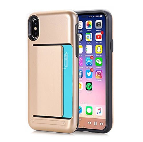 Phocas Minimalist Hard Back Protective Case Wallet, Card-Holder Designed for iPhone X / iPhone 10 (Gold)