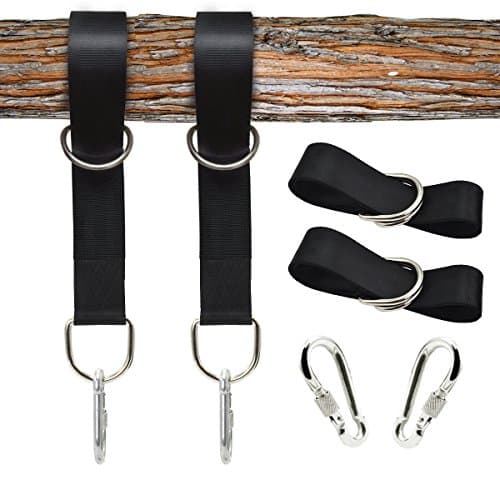 Hammock Straps Hanging Kit Hold Tree Swing Straps Two 10ft 1500lbs Adjustable Two Heavy Duty Carabiners(Stainless Stell) for Adult child Tree Hammocks Toddler Swing and Easy to Install